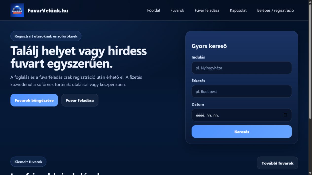 FuvarVelünk webalkalmazás bemutatóképe